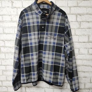 Chaps Men's Plaid Fleece Pullover Size XL Blue Gray Black Quarter Snap